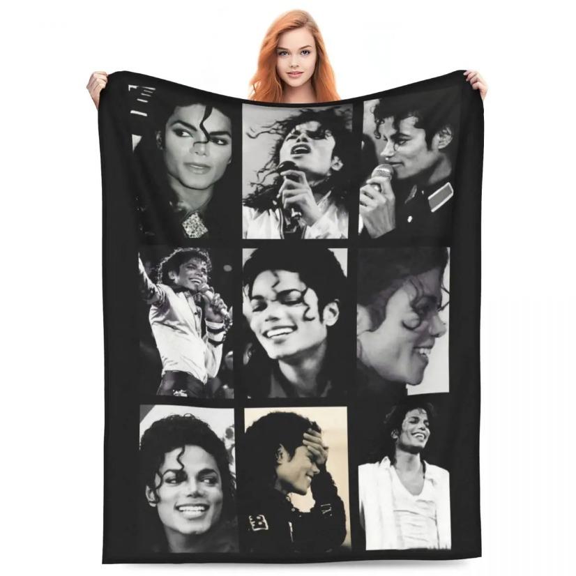 Michael Jackson Flannel Blanket King Of Pop Music Legend Photo Retro 80s Style Soft Warm Throw For Gamer Room Decor Dorm Essential Bed Sofa Home Holiday Gift