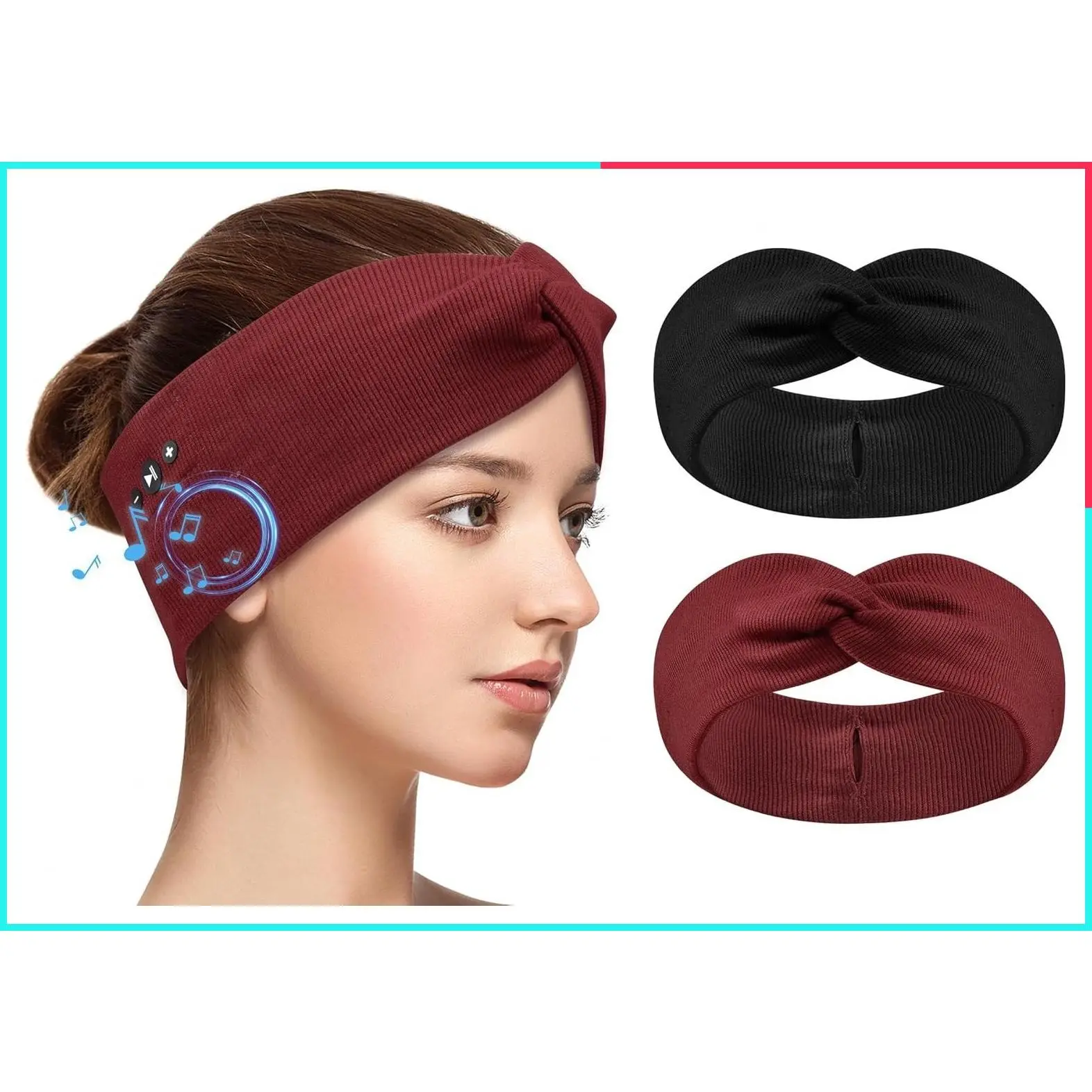 2-Pack Bluetooth Headband Headphones for Women with HD Stereo Speakers, Wireless Sport Headband for Workout, Running, Yoga, Travel, Meditation, Casual Wear