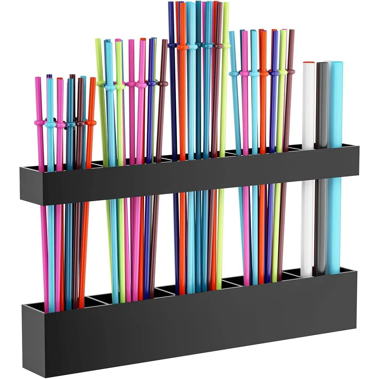 Straw Holder for Cabinet Door,  Tumbler Straw Organizer Storage Container Mount for Kitchen Counter Cupboard Door (Black, 9.5inch)