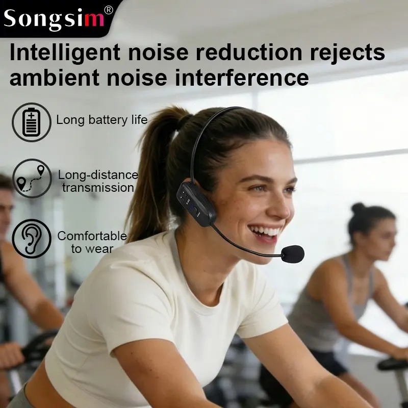 Wireless Headset Microphone, 180 Feet Range, 2.4g Dual Wireless Earphone Mic, Ideal for Karaoke, Pa System, Yoga, Fitness, Teaching