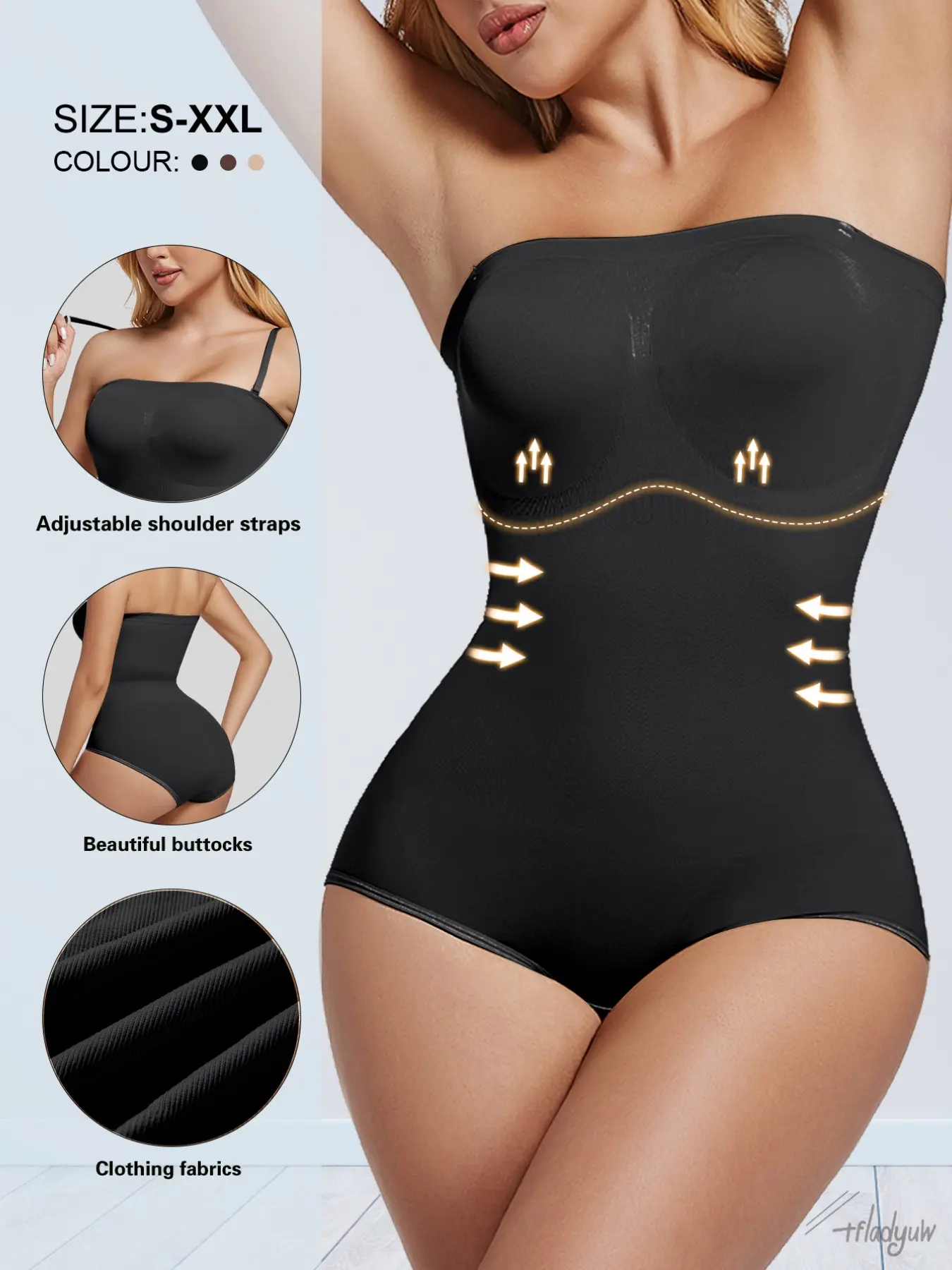Women's Sexy Strapless Bodysuit, Tummy Control Shapewear, Solid Color Slimming Thong, Casual One-Piece Camisole for All Seasons