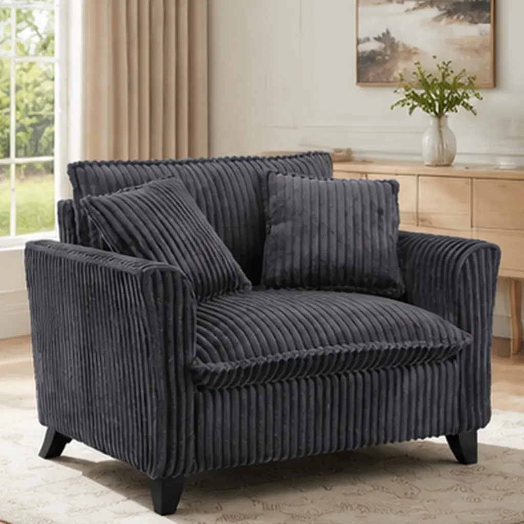 ARCH Single Sofa Chair with Armrests and Backrest, Soft Foam Seat Cushion, Corduroy Tufted Fabric, Lazy Accent Chair for Living Room Bedroom, Multiple Color Options, Easy Assembly, 1 Seat, Beige/Black/Blue/Brown Color Options, Foam Material