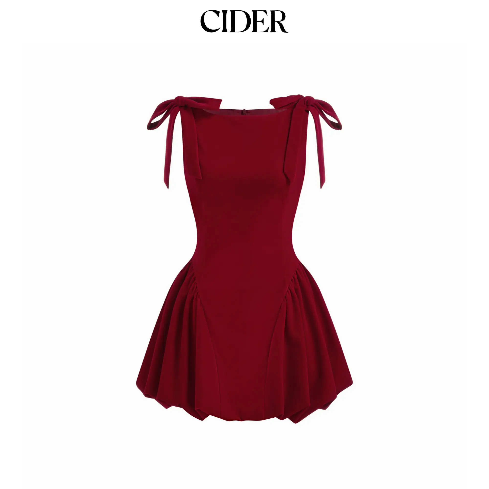Cider Velvet Boat Neck Bowknot Bubble Hem Mini Dress SummerFinds