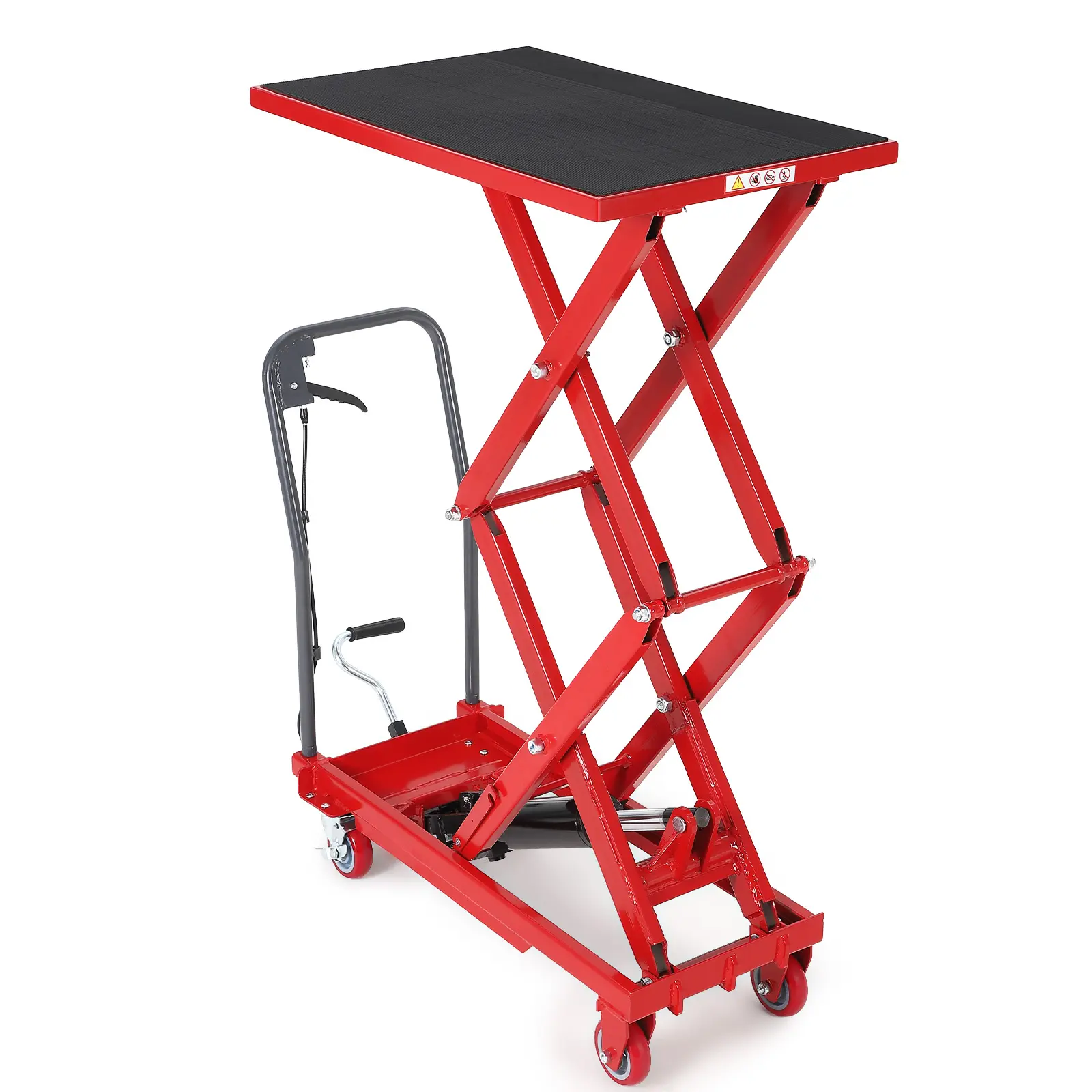 330 LBS Hydraulic Lift Table Cart – 50" Lifting Height, Double Scissor Manual Lift with Non-Slip Pad & Locking Wheels for Material Handling