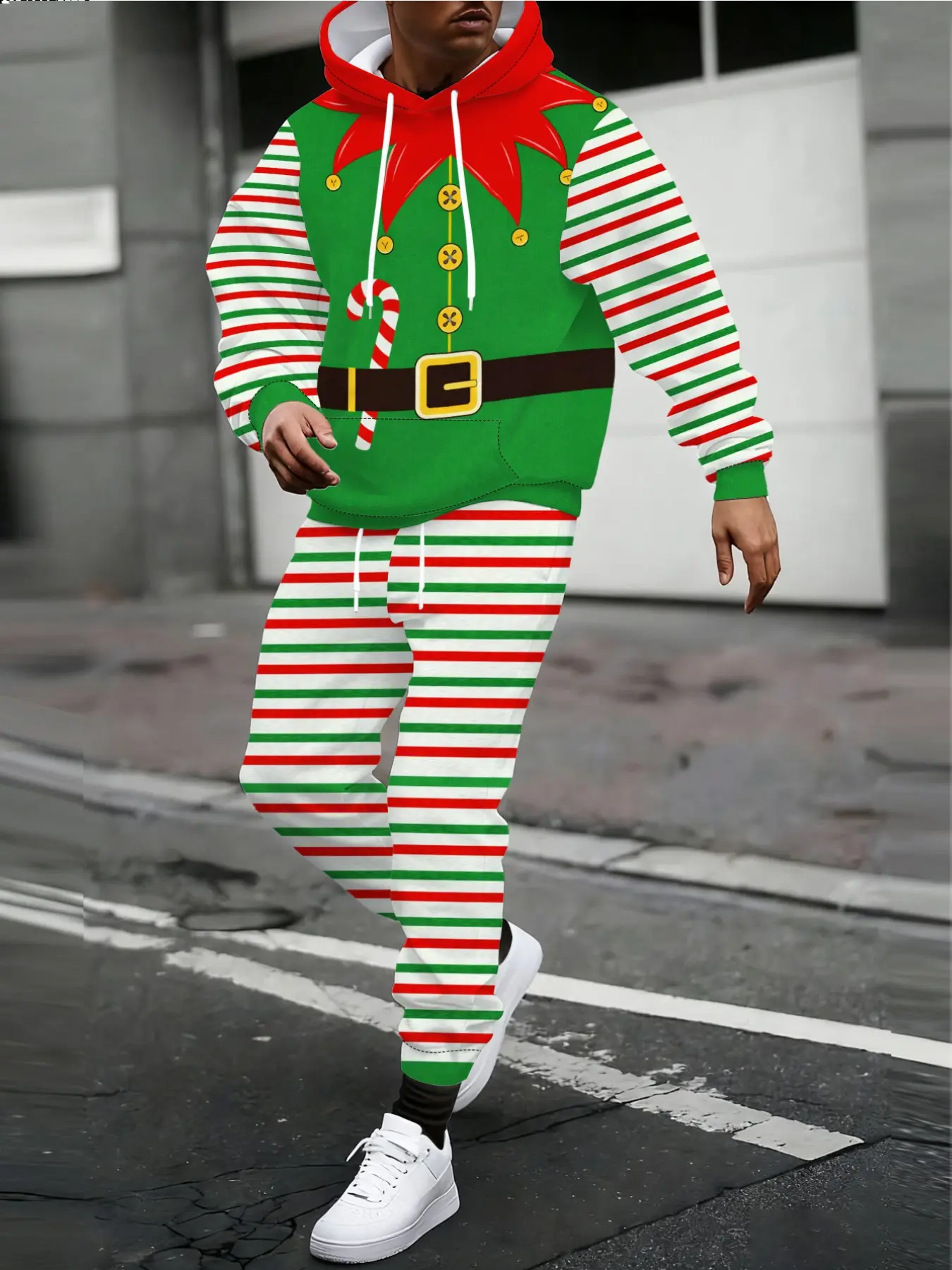 Men Christmas Themed Tracksuit Pullover Hoodie Drawstring Jogger Pants 2 Piece Casual Holiday Outfit For Xmas Party Daily Street Wear
