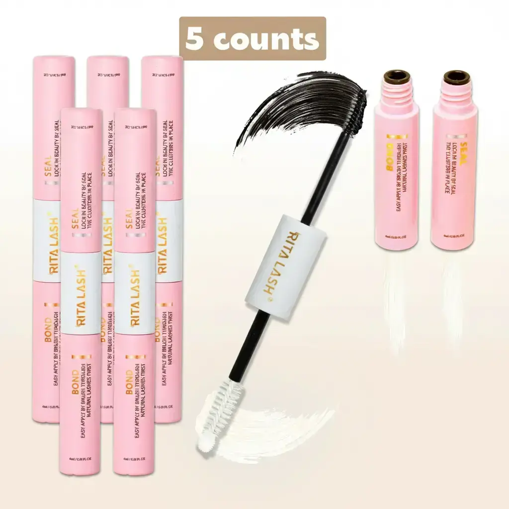 Lash Bond & Seal Cluster Lash Glue, 5-Count Set Individual Cluster Lashes DIY Lash Extension Black Bond & Clear Seal Lash Glue, Eyelash Bonding Glue for Sensitive Eyes, Individual Eyelash Kit, Eyelash Extension Supplies