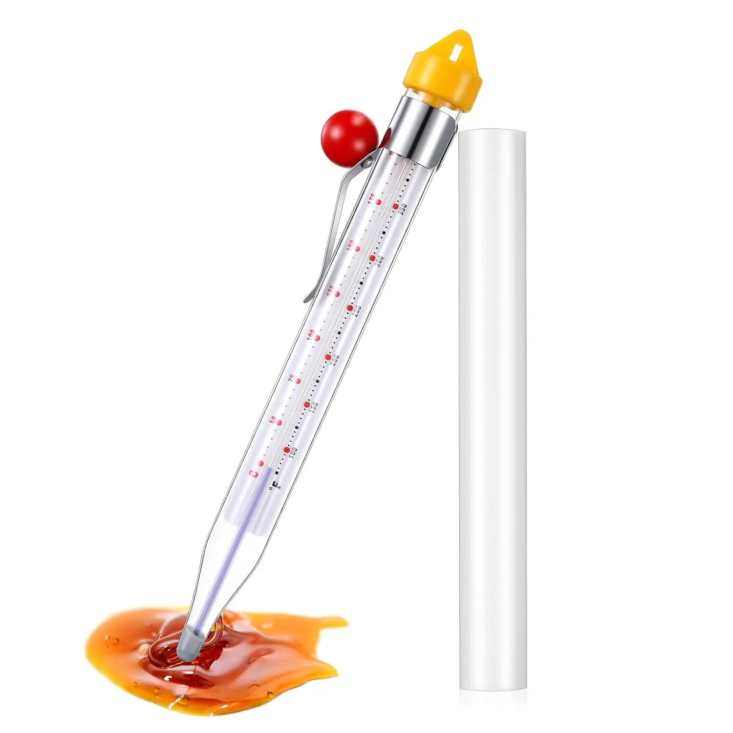Candy Thermometer with Pot Clip 8" Deep Fry Oil Thermometer for Candy Making Instant Read Cooking Food Thermograph Sugar Syrup Jam Jelly Oil Temperature Kitchen Accessories(Yellow,1 Pcs)