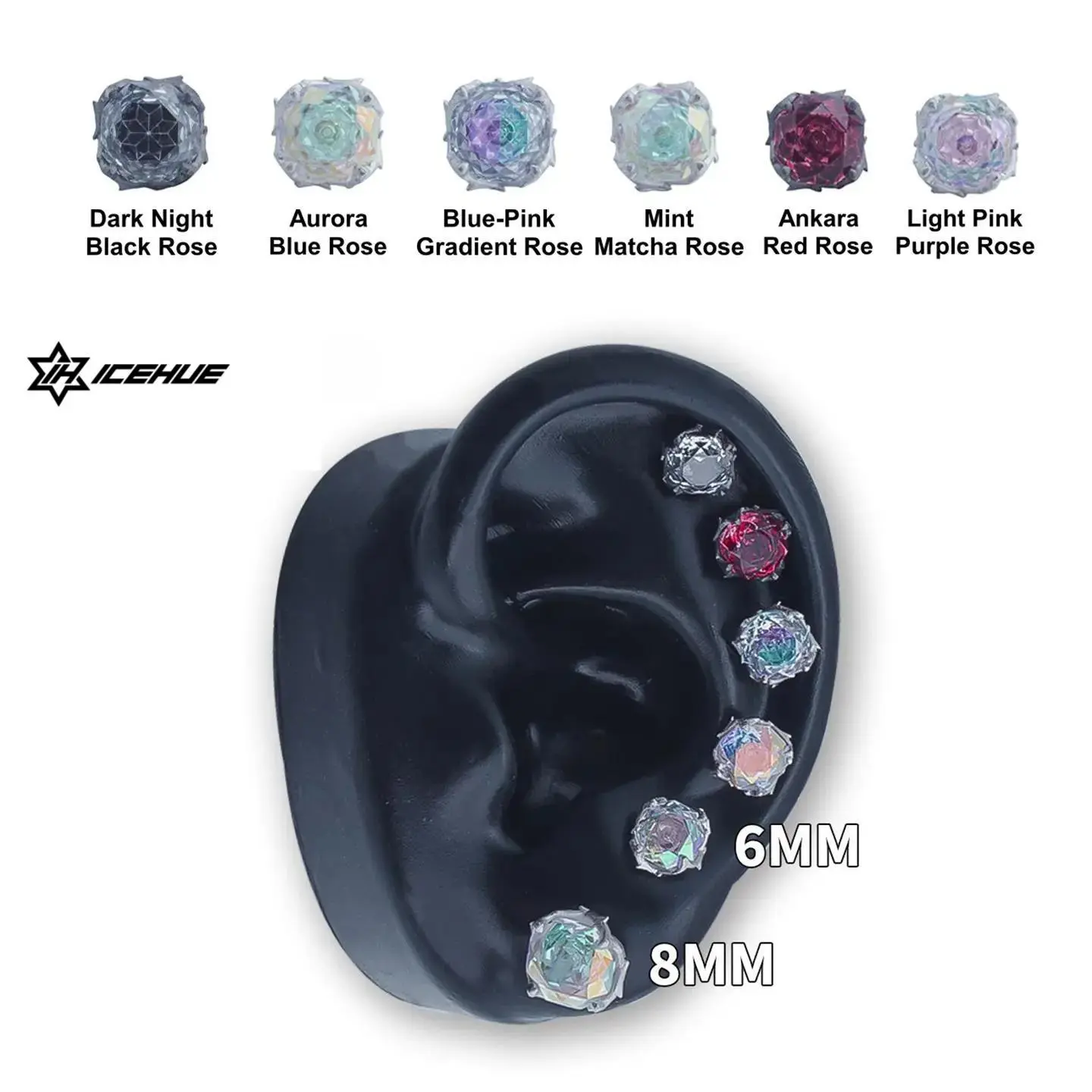 [ICE HUE] A pair Sterling Silver S925 Thorn Rose Cut AAAAA+ D Color VVS Sri Lanka Cubic Zirconia Hypoallergenic Stud Earrings, Jewelry for Men Women Unisex Fashion Jewelry Perfect Birthday Gift for Men Women Wedding Set Daily Anniversary Engagement Gift,,