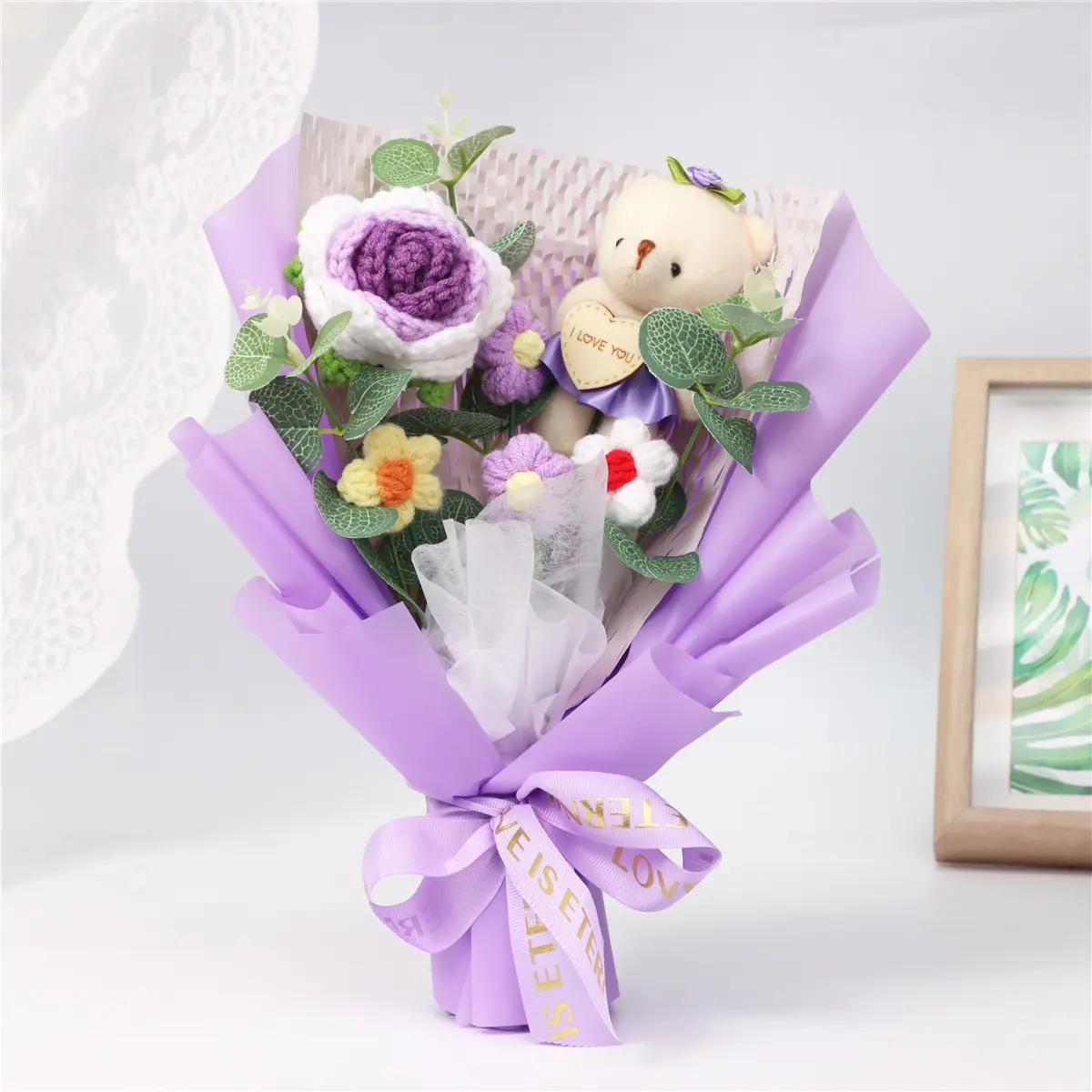 Handmade Knitted Rose Bear Bouquet, Gift Bag Included, Perfect for Mother's Day, Valentine's Day, Father's Day, Graduation, Teacher's Day, Christmas