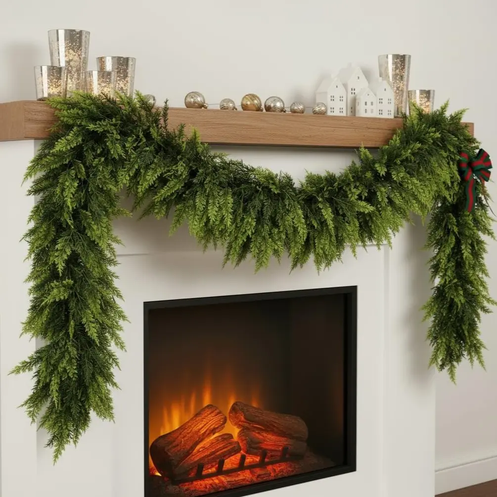 6 Feet Christmas Cedar Wreath, Real Touch Plant, Soft and Thick Pine Wreath, Fireplace Mantel, Table, Indoor Outdoor Decor, Festive Home Decoration, Decorative Wreath