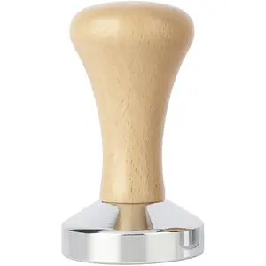 Coffee Tamper, Stainless Steel Espresso Coffee Bean Press Base Espresso Tamper 51mm Tool (Wood)