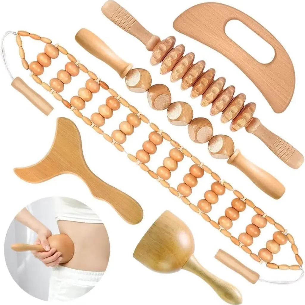 6-In-1 Wooden Massage Tool Set, Body Shaping Massager, Facial Sculpting Roller, Fascia Massage, Fascia Release Tools, Home Sports Outdoor Acupuncture Equipment, Body Roller Kit