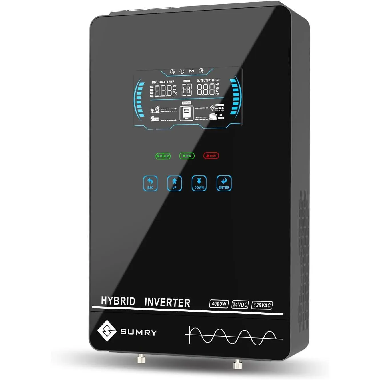 SUMRY 4000W Hybrid Off Grid Solar Inverter 24V DC Input to 120V AC Output Pure Sine Wave 140A 5600W MPPT Solar Charger with LCD Display Batteryless Operation Supports AGM and Lithium Batteries Home Backup Power Supply for Cuba