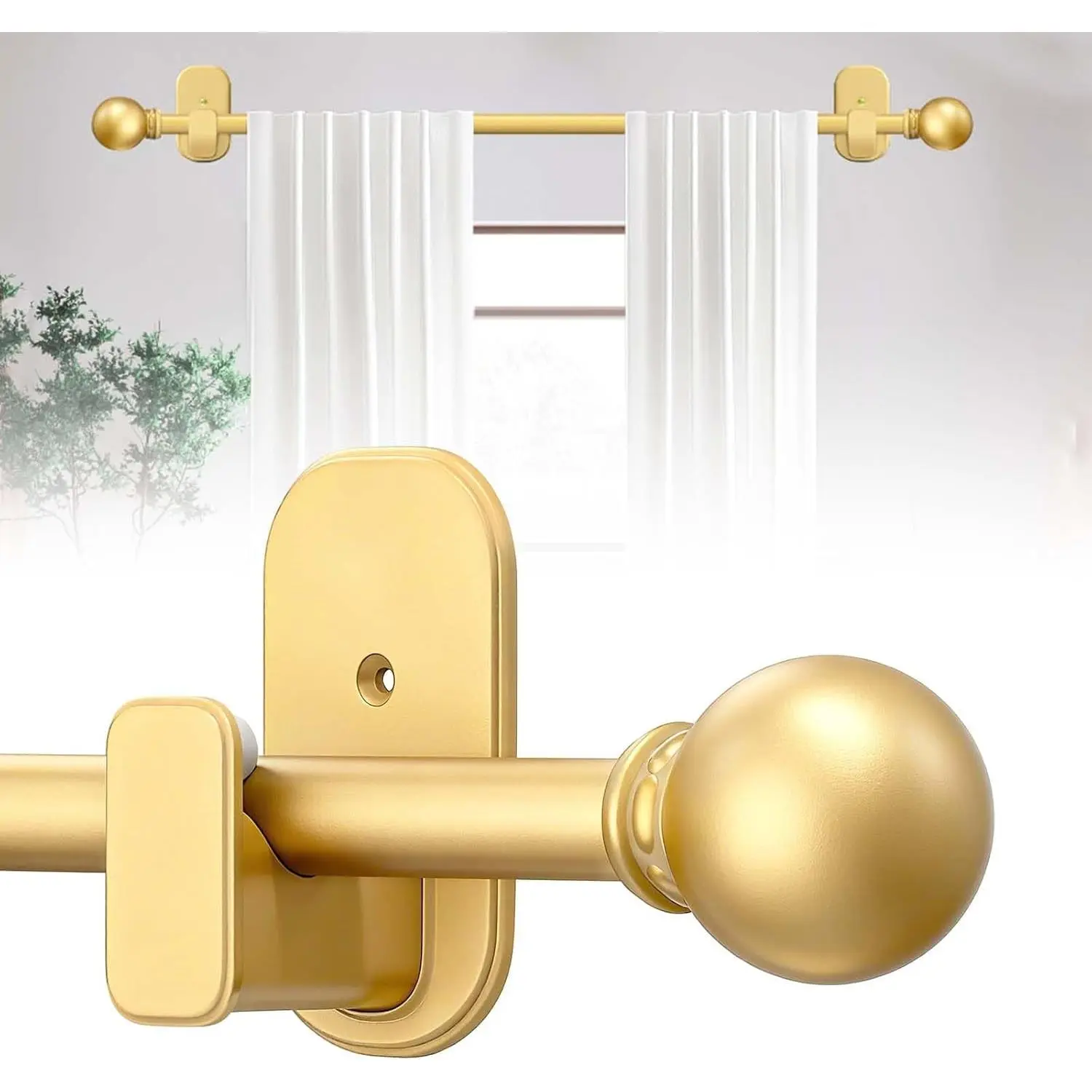 Drill-Free Renter Friendly Curtain Rod - 5/8" Classic Glam Decorative Rod with Brackets, 36-88 In No-Small-Gold Option for Bedroom Home Décor, Easy Apartment Installation