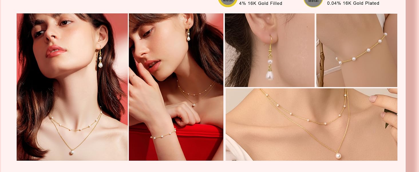 YADOCA Gold Jewelry Set for Women - 16K Plated Gold Pearl Necklace and Earring Set With Drop Earrings,Charm Layered Necklace,Adjustable Bracelets - Dainty Women's Pearl Jewelry Sets For Wedding Gifts YADOCA Gold Jewelry Set for Women - 16K Plated Gold Pearl Necklace and Earring Set With Drop Earrings,Charm Layered Necklace,Adjustable Bracelets - Dainty Women's Pearl Jewelry Sets For Wedding Gifts
