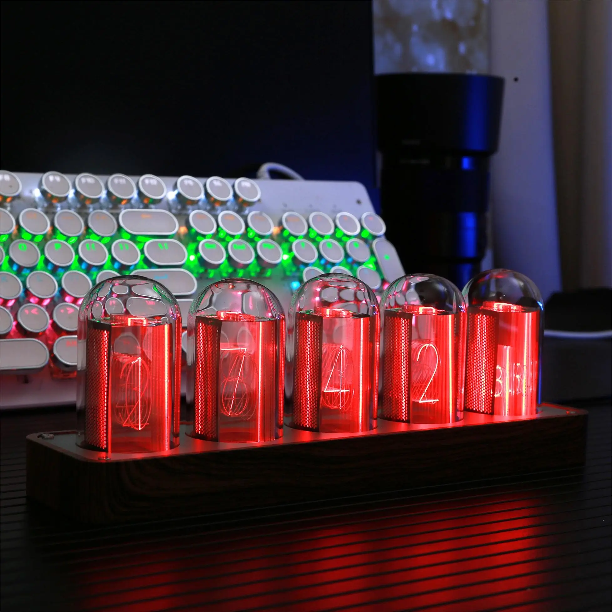 RGB Desktop Clock, Retro Glow Tube Style, Network Synchronized Timepiece, Vintage Desk Decor, Only Time Display, Alarm Clocks, Perfect for Office & Home