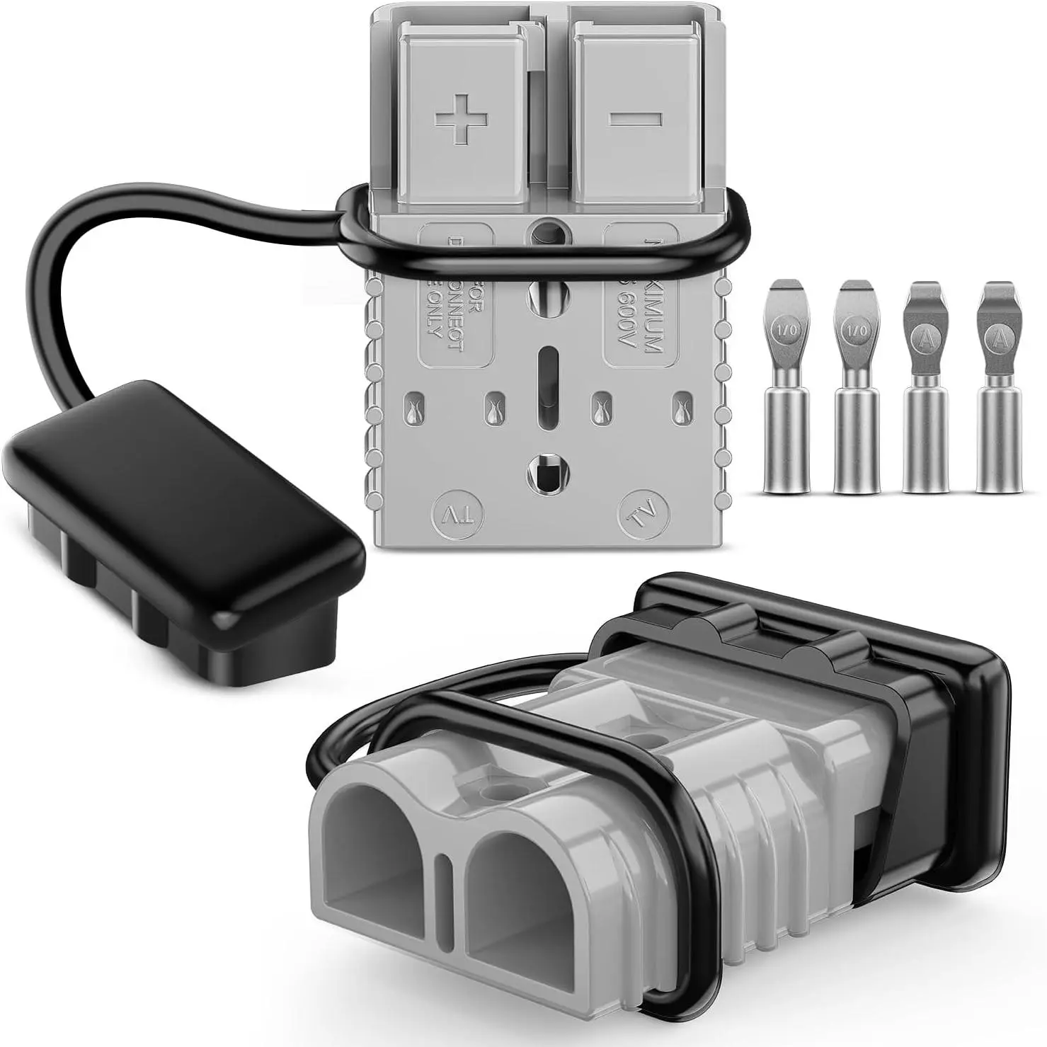 Nilight 2-Pack Grey Housing Anderson Connector Kit - 175A Capacity, 1/0AWG, 12V-36V Battery Quick Disconnect Wire Harness, 2 x Anderson Connect Plugs, 4 x Silver-Plated Copper Terminals, Flame-Retardant PC, Polarity Markings for Marine ATV