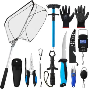 10 Pcs Complete Fishing Tool Combo Kit |   Fishing Pliers with Lanyard & Sheath, Landing Net, Fish Gripper, Fillet Knife, Braid Scissors, Hook Remover, Fish Scale, Fishing Gloves |  Fishing Stuff