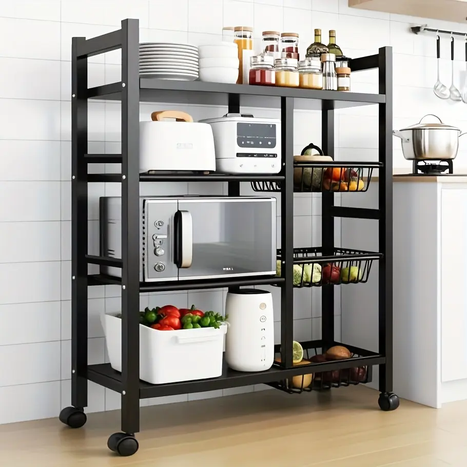 1PC Kitchen Stand with Swivel Wheels, Vegetable Basket Storage Rack for Kitchen Supplies, Easy Cleaning & Storage, Practical Mother's Day Gift Standing Shelf