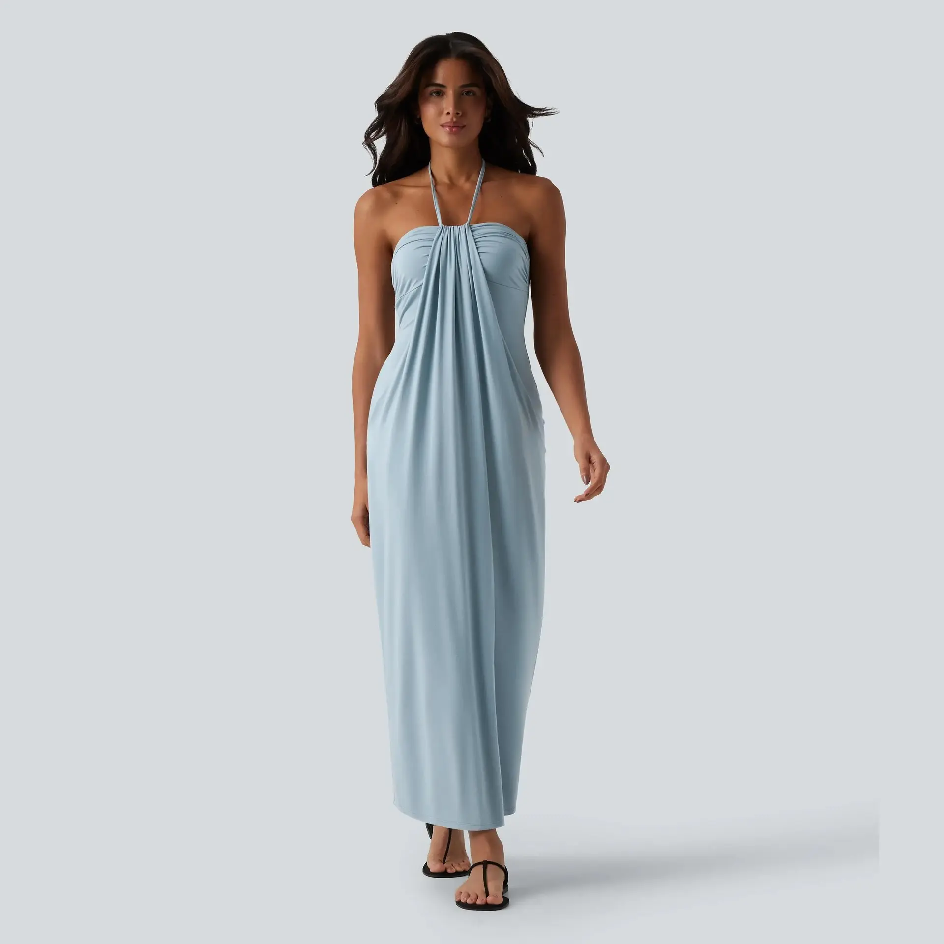 Women's clothing 2026 summer new product fashion vacation style solid color neck strap halter dress