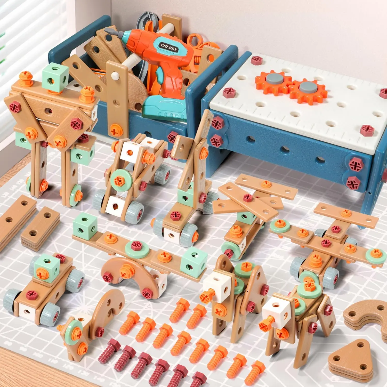 Kids Tool Set with Drill,120Pcs Toddler Tool Set with ToolBench,Montessori Toy for 2+Year Old,Educational STEM Construction Toys for Ages 2-4,Pretend Play Toddler Toys 3-5 Year Old Birthday Giftfidget toys