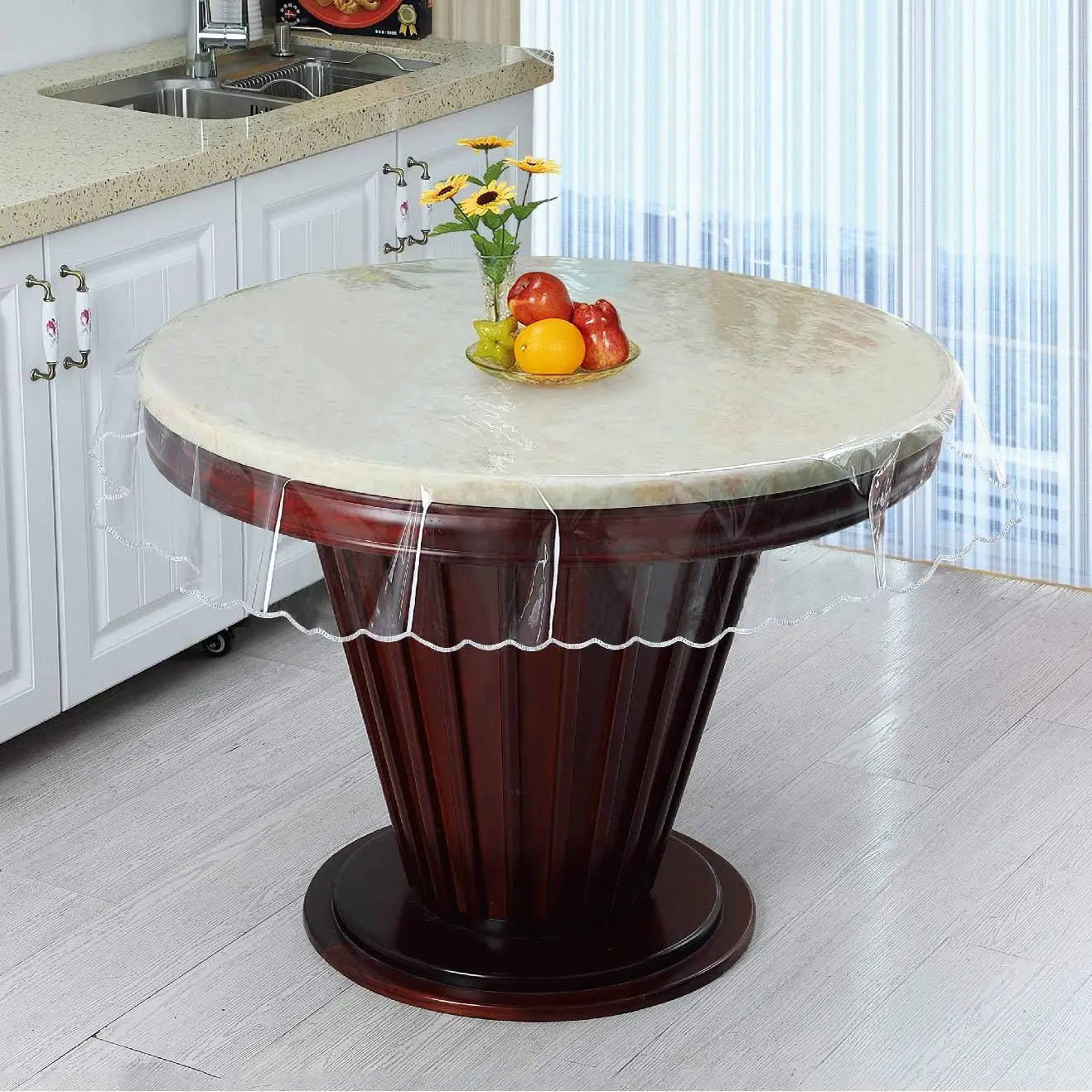 Clear Vinyl Tablecloth Protector Dining Room Transparent Table Cover-52 Round