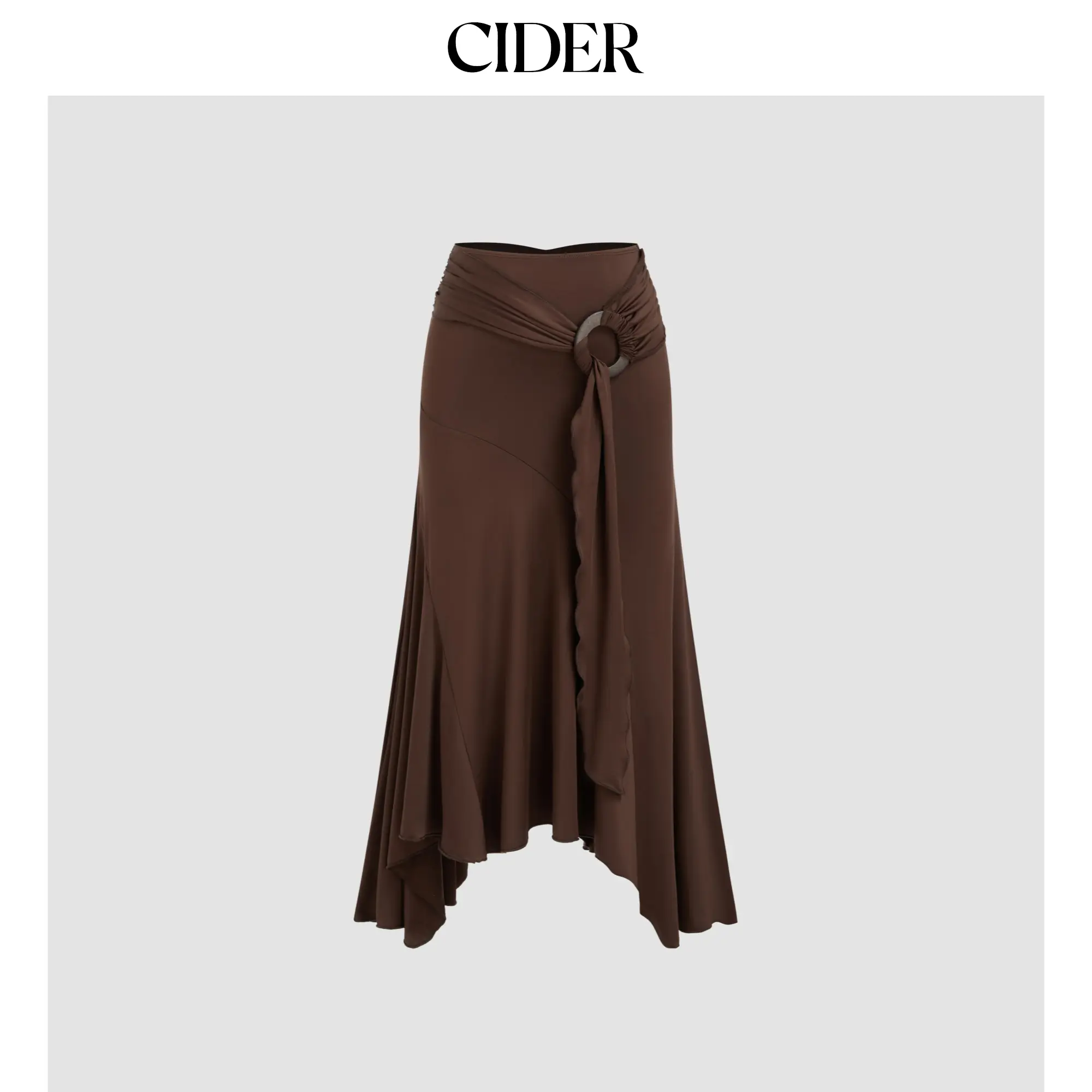 Cider Mid Rise Ruffle Hem Ruched Maxi Skirt