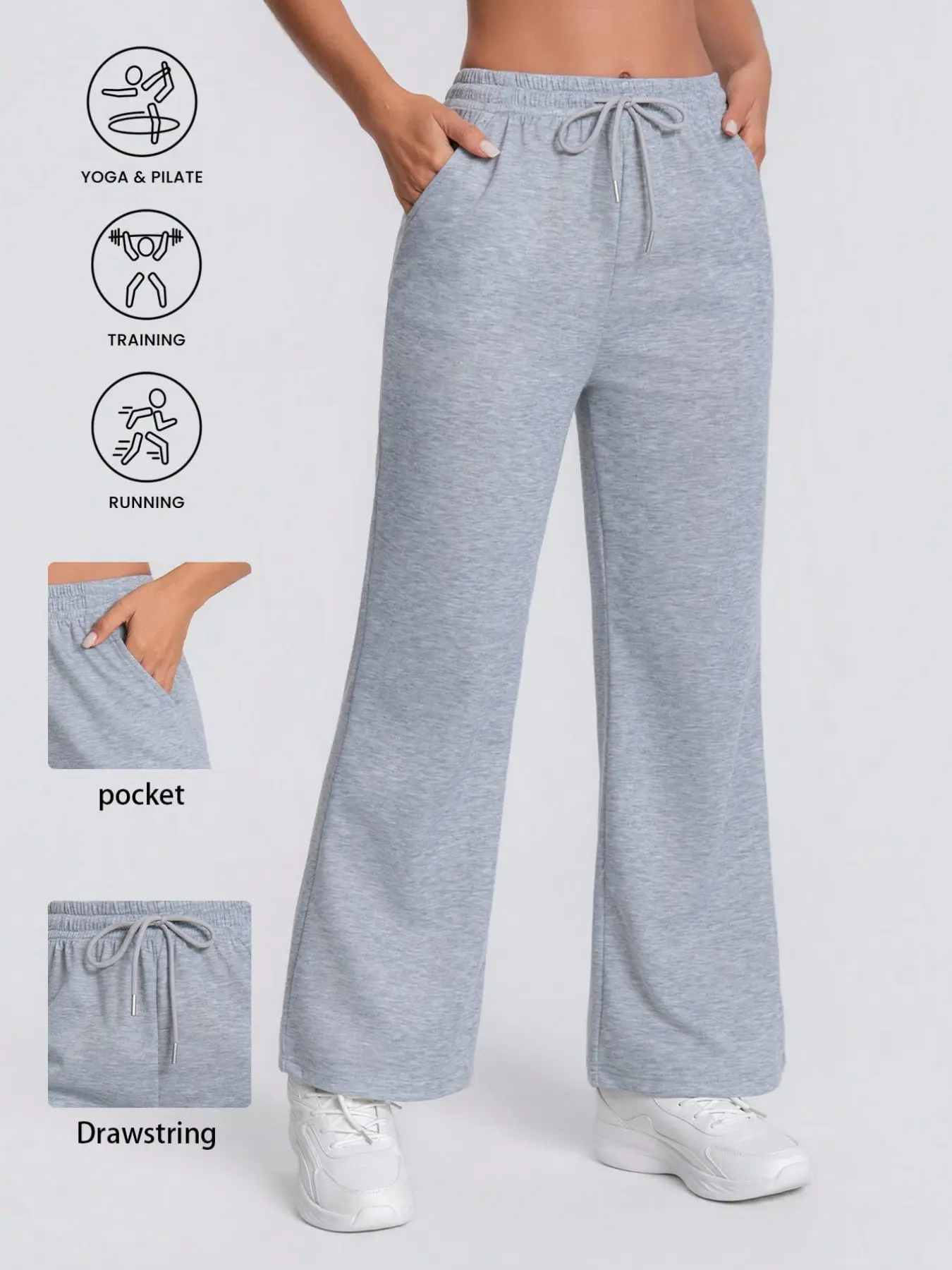 Women's High-Waisted Drawstring Waist Micro Flare Sporty Sweatpants, Side Pockets, Elastic Fabric, Yoga, Gym, Running, Casual Long Pants, Flares Sweatpants