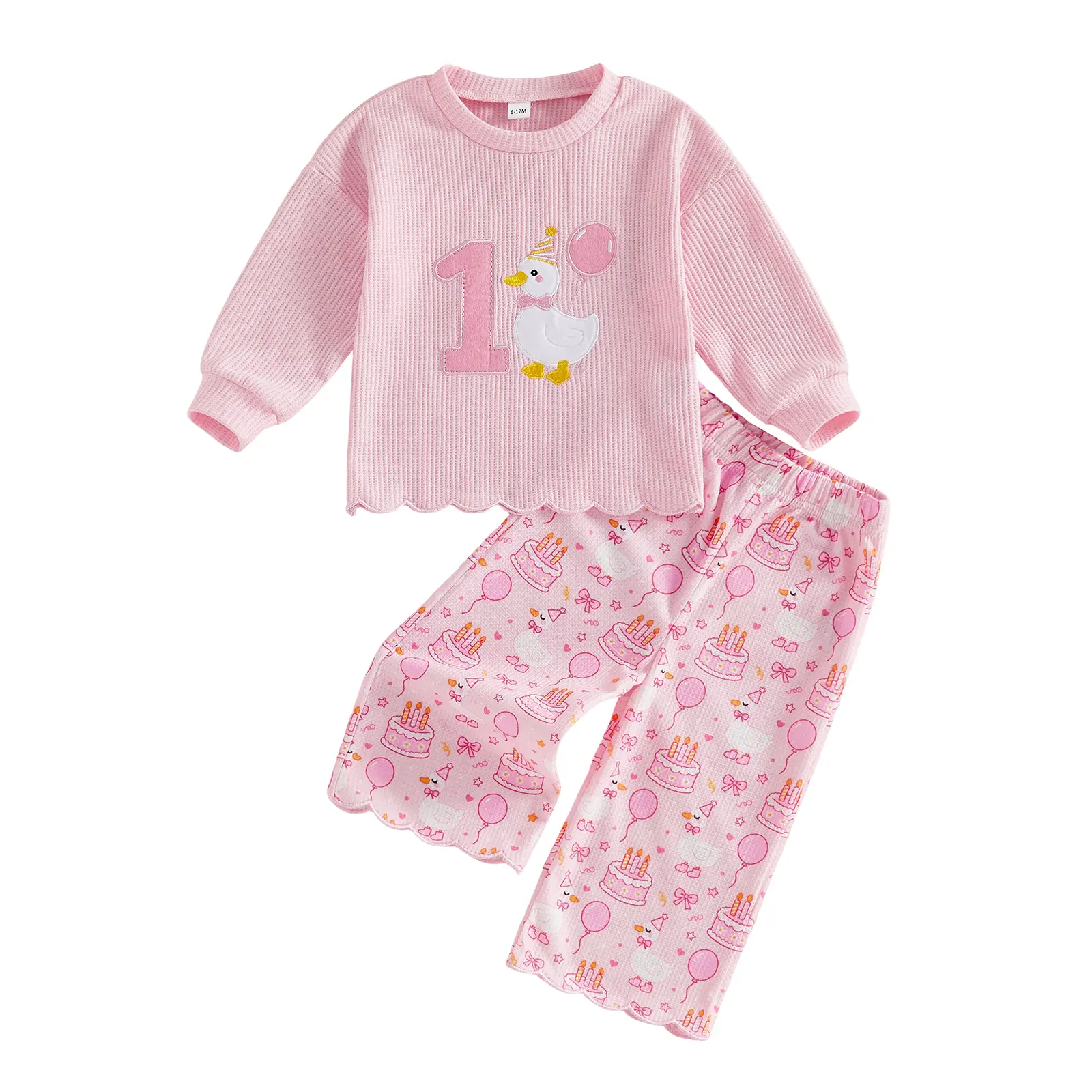 Infant Baby Girl My First Birthday Outfit Long Sleeve Crew Neck Sweatshirt Wide Leg Pants Set Fall Winter 6-18 Months