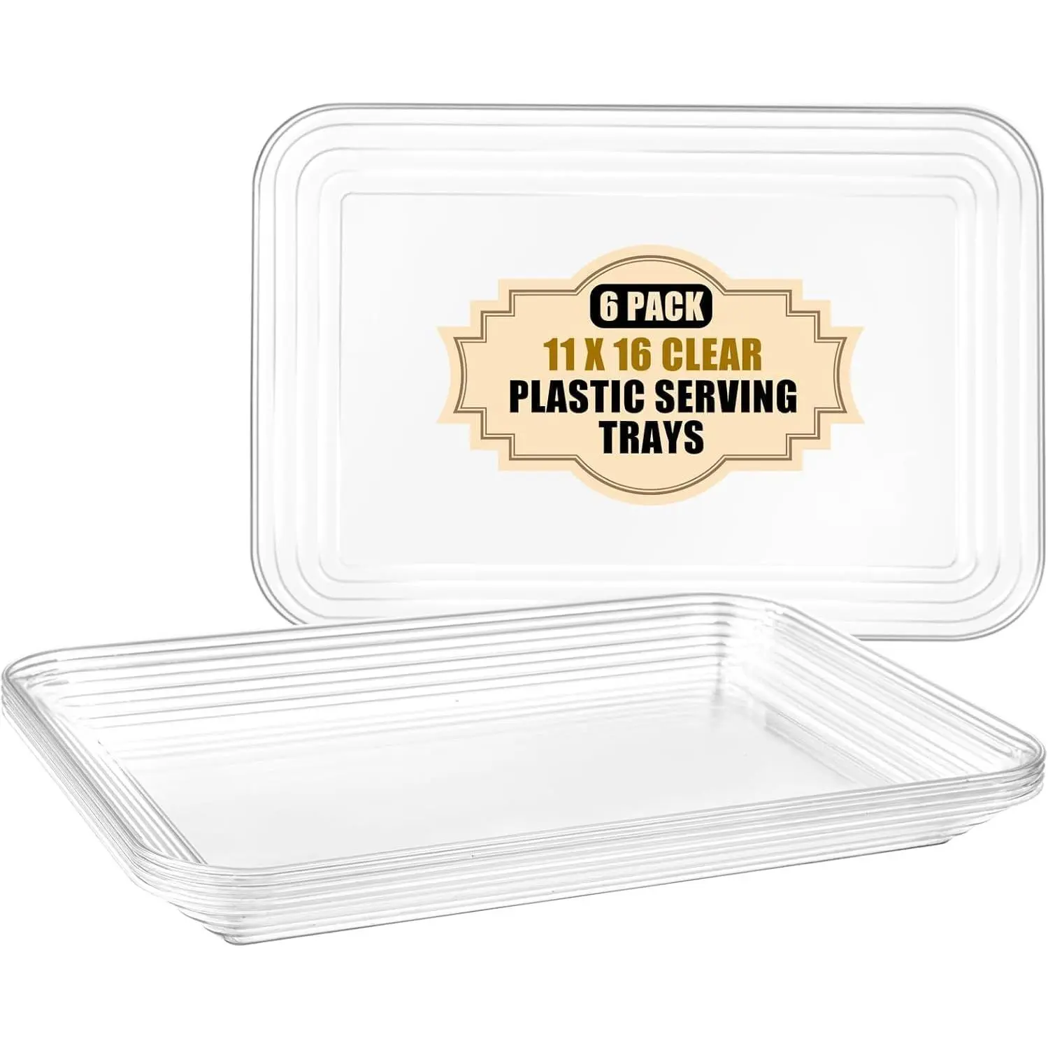6-Pack Clear Serving Trays for Entertaining-16 x 11" Serving Platters for Snacks, Fruit, Cookies, Dessert,  Plastic Trays for Serving  and Party Organization in Kitchen & for Parties