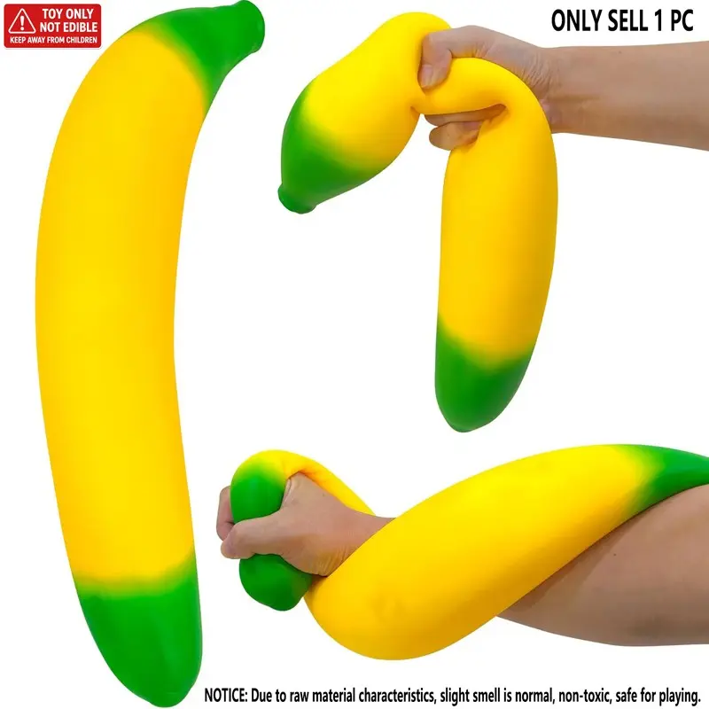 Easy Squeezy Giant Stretchy Banana Squishy Toy, Large Soft Fruit Fidget for Stress Relief and Sensory Play, Kids and Adults