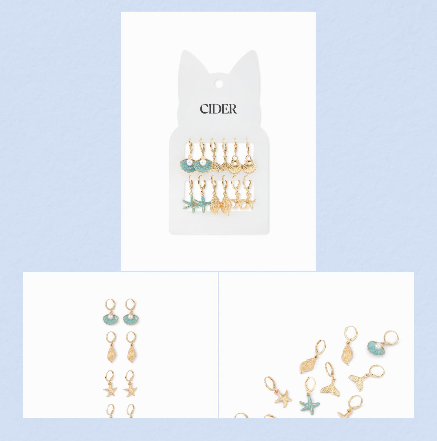 Cider 6 PAIRS STARFISH & SEA SHELL DROP EARRINGS SET