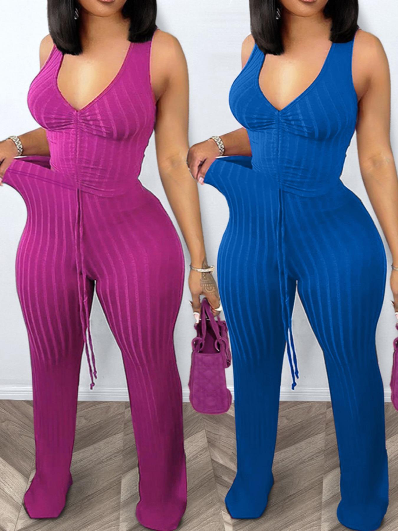 Women's Solid Ribbed Crop Tank Top & Pants Two-piece Set, Casual Fashion Cozy Two Piece Outfits for Daily Outdoor Wear, Ladies Clothes for Summer