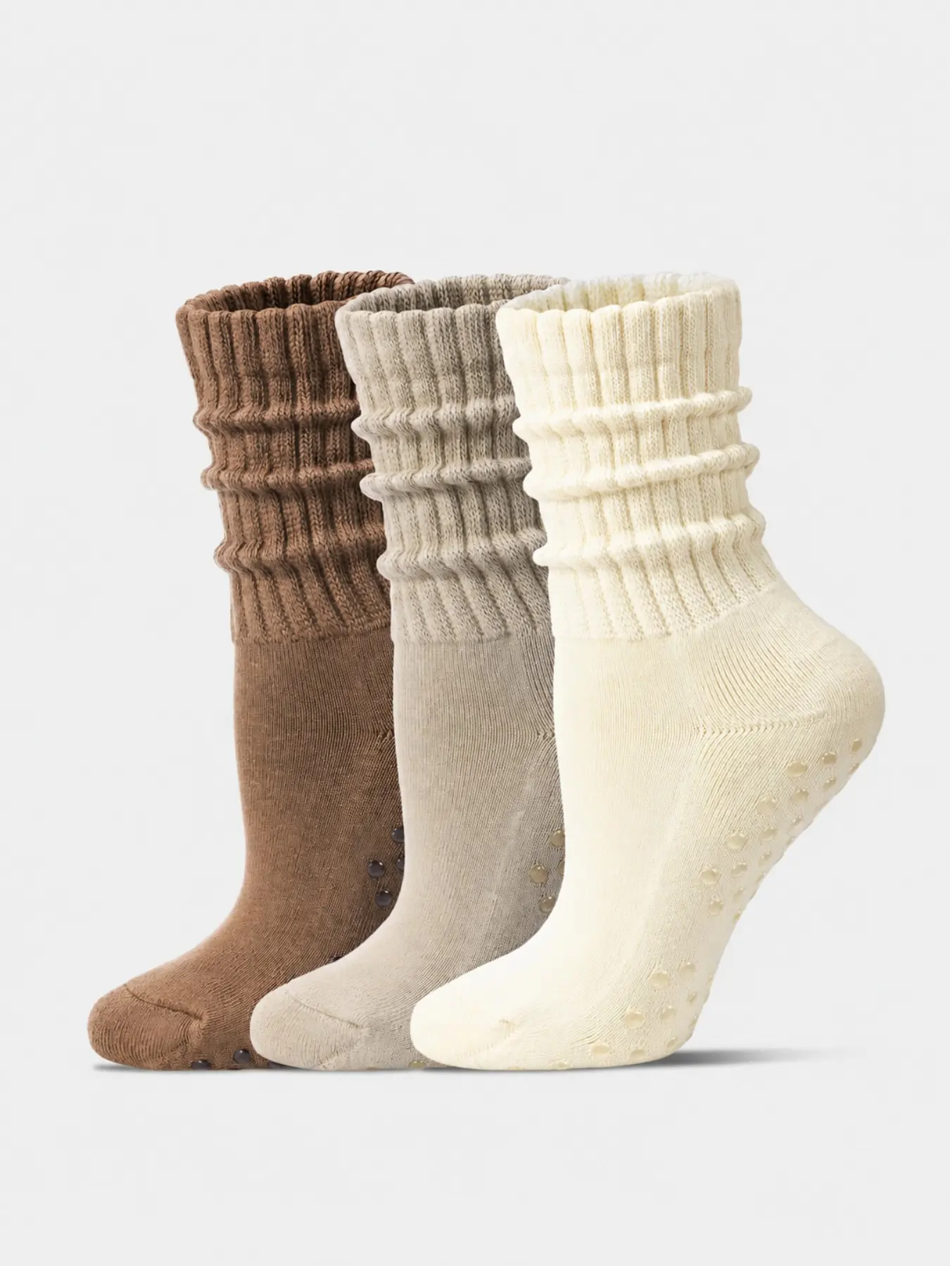 3 Pairs Women's Pilates Socks, Loose Fit Mid-Calf Yoga Socks with Non-Slip Strip, Ideal for Yoga, Pilates, Fitness, Sports, Athletic Socks, All Season Socks