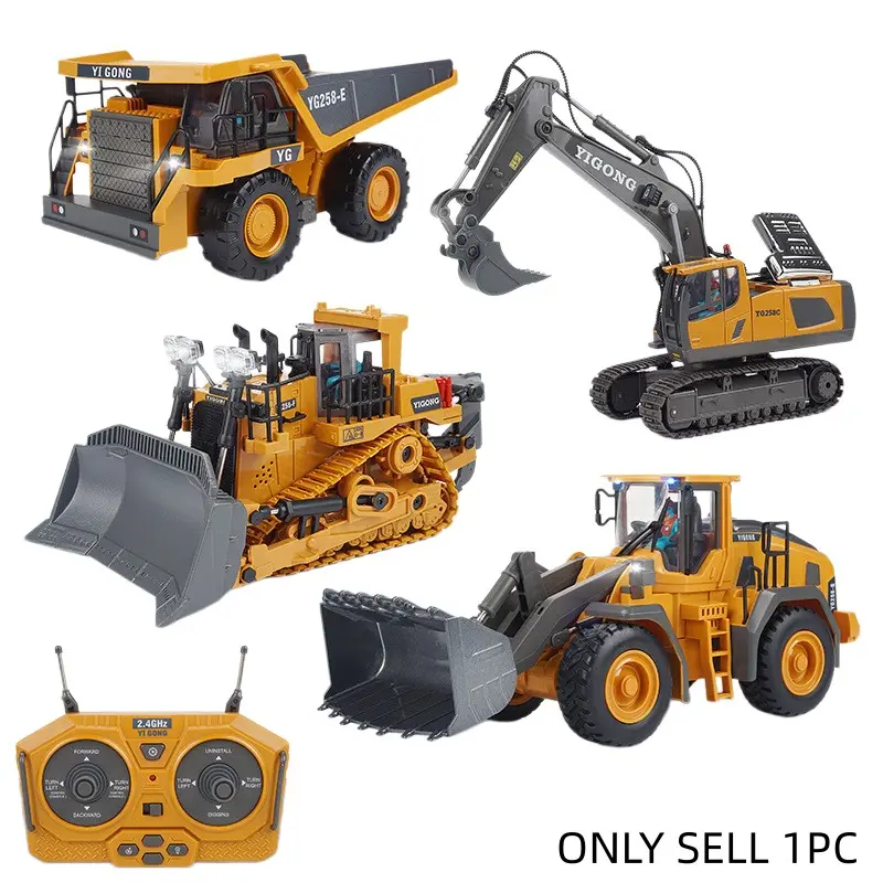 Remote Control Construction Vehicle Set, 1/20 Scale RC Excavator/Loader/Dump Truck/Bulldozer with Alloy Bucket, 2.4GHz RC Engineering Truck Toy with Light & Sound, Remote Control Trucks, Perfect Christmas Birthday Easter Gift for Kids and Boys