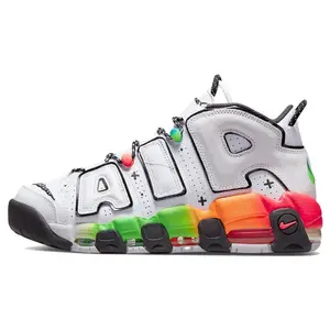 Nike Air More Uptempo 96 Retro Basketball Shoes for Men and Women – White Rainbow Colorway with Large Air Units Verifiable, with credentials and supporting global authentication