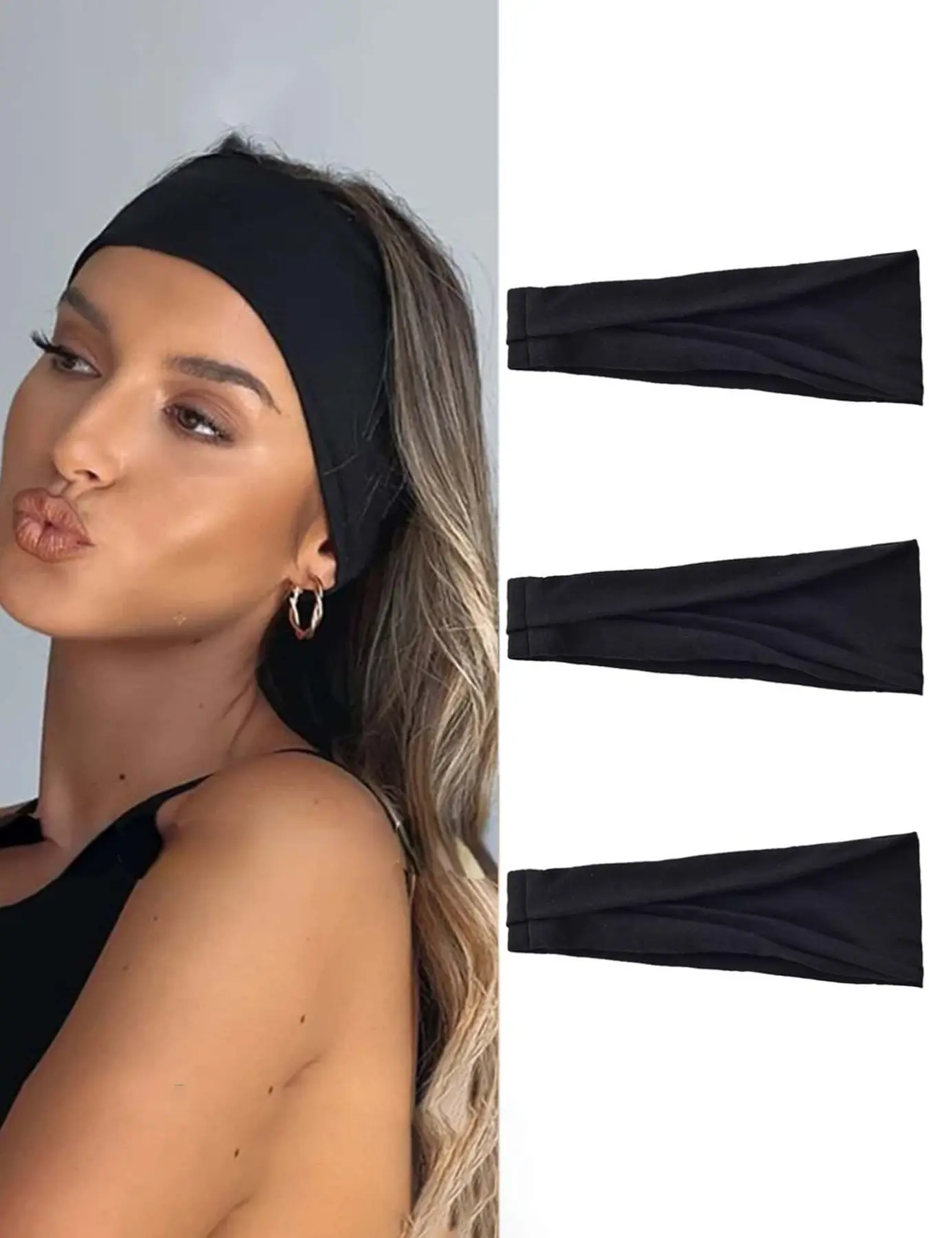 3pcs Black Hair Care Headband, Very Light, Thin, Breathable, And Elastic Headband, Suitable For Outdoor Sports, Leisure, And Home Fitness. It Is A Multi-Purpose And Multifunctional Hair Accessory, Suitable For Hair Styling And Tying Hair Band Hair Accs