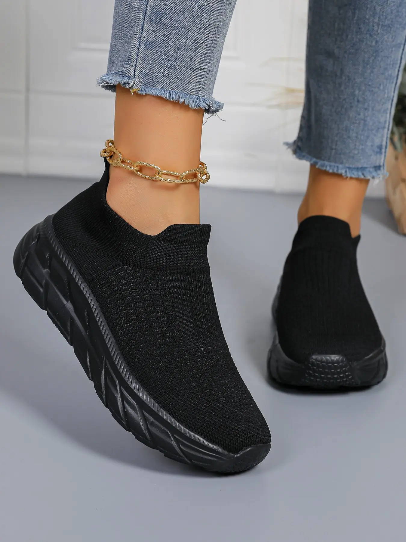 Women's Breathable Knit Sports Shoes, Lightweight One-Step Slip On Sneakers, Cushioned Support, Stability, Shock Absorption, All-Day Comfort, Casual Breathable Sneakers
