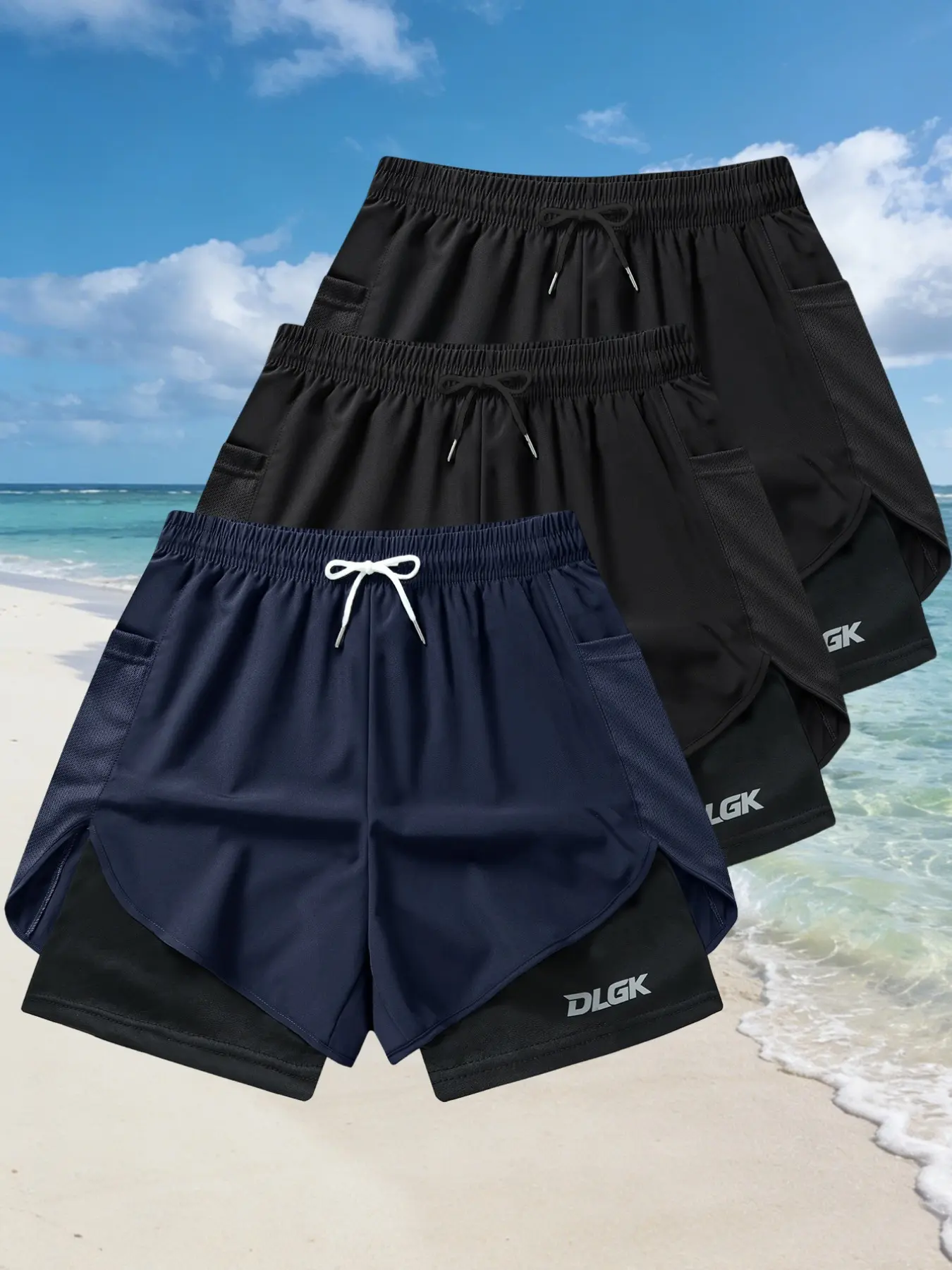 3-Pack Women's Plus Size Shorts, Double-Layer Anti-See-Through Lining, Loose-Fit Breathable Quick-Dry Fitness Running Shorts, Elastic Sporty Shorts, Athletic Sports Shorts