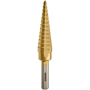 Hardware Tools NEIKO 10182A Titanium Step Drill Bit, High-Speed Alloy-Steel Bit, Hole Expander for Wood and Metal, 13 Step Sizes from 1/8 Inch to 1/2 Inch