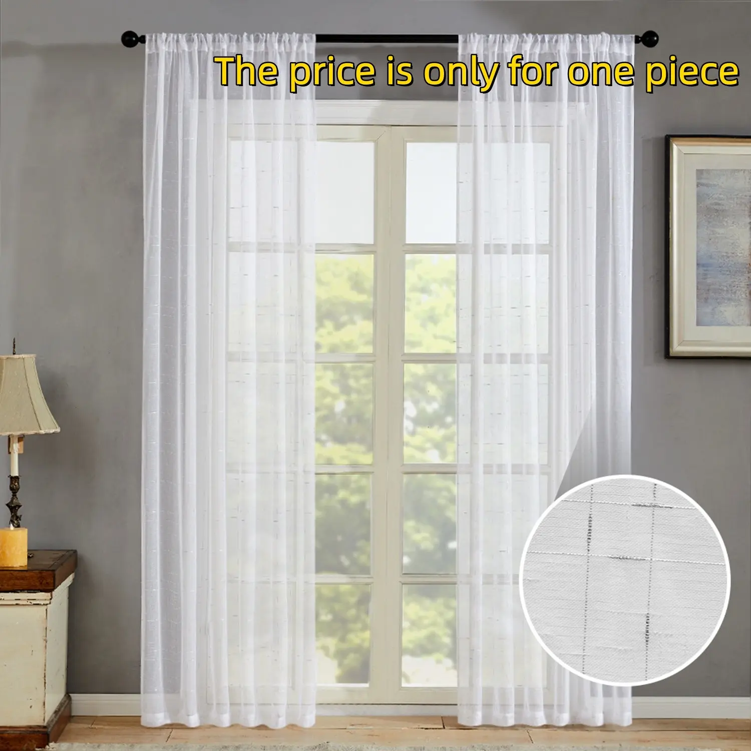 1pc Grid Sheer Curtain, Window Curtain, Living Room Bedroom Thin Sheer Rod Top Curtain, Light-Transmitting Not See-Through, Multiple Colors Available, Interior Decorations