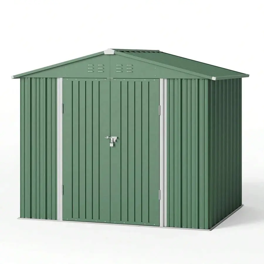 [2 Packages Shipping]Outdoor Storage Shed, 8 X 6 FT, Metal Shed, Waterproof Tool Shed Heavy-Duty Storage Unit, With Lockable Door And Vents, Ideal Bicycles, Tools, Backyards, Patios, Lawns