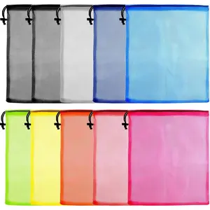 10 Pcs Mesh Drawstring Bag, Laundry Bag, Mesh Stuff Sack, Golf Ball Bag, Nylon Mesh Bag for Storage, Travel and Sports