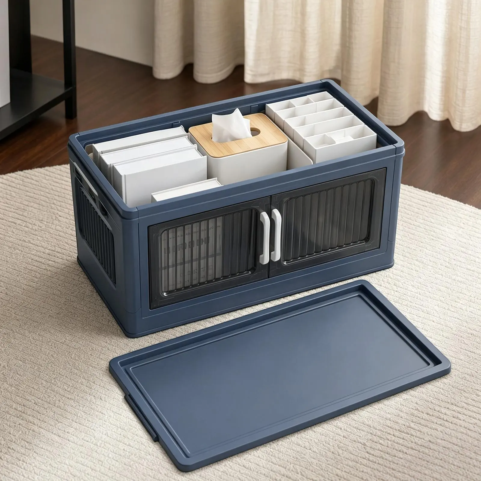 multi purpose countertop storage cabinet with removable top lid rounded safe corner silent closing magnetic door heavy duty pp bedroom toilet pantry apartment essential storage organizer