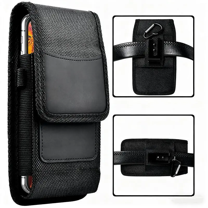 Men's Waterproof Nylon Cell Phone Belt Pack with Wallet Cover, Belt Loop, Pen Slot & Organiser - Compatible with Samsung Galaxy, Apple & Motorola Phones - Tactical Outdoor Waist Bag Holder, Mens Gift, Waterproof Belt Bag