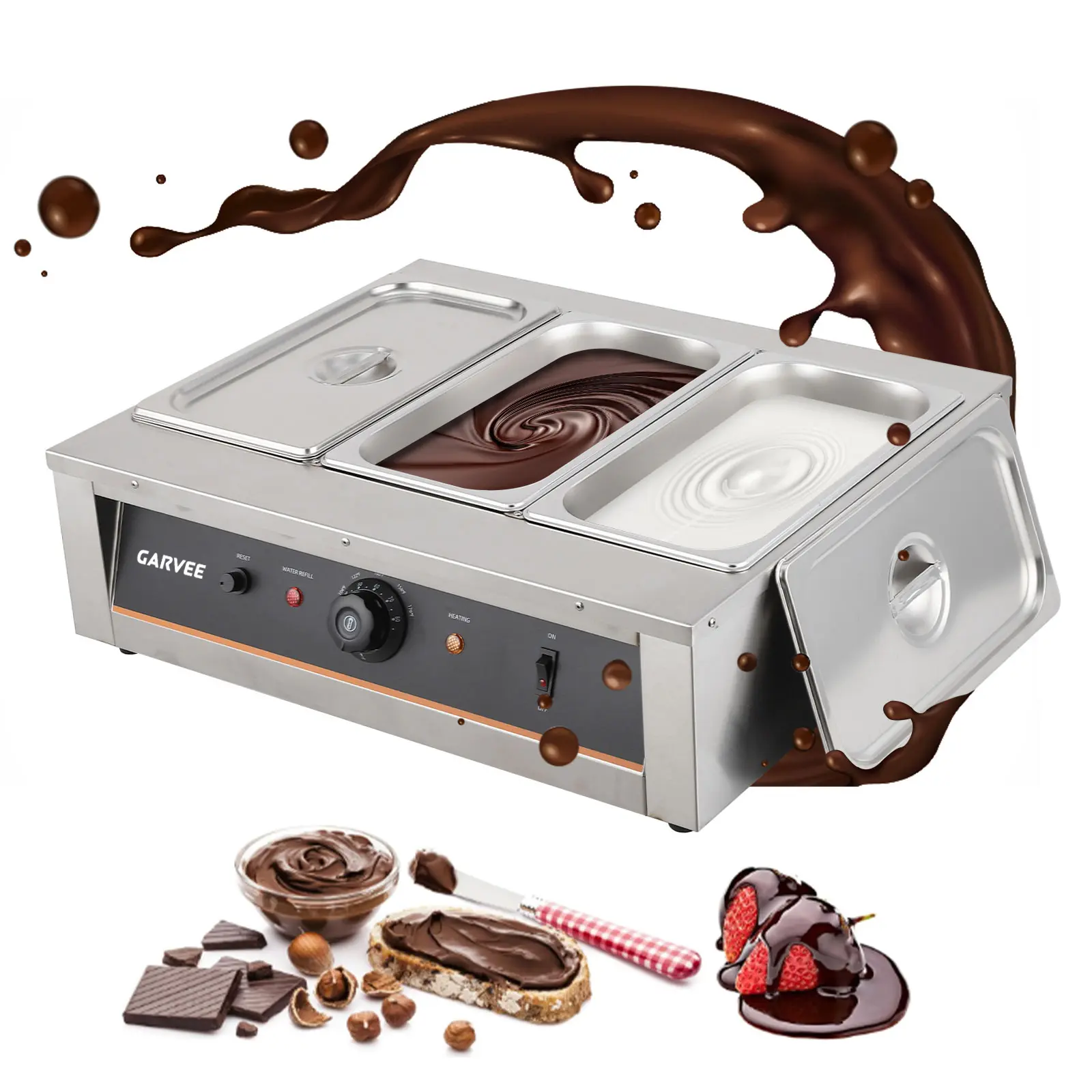 Garvee Heated Chocolate Melter, 1500W Commercial Food Warmer | Tempering Machine with Dual/Triple Stainless Steel Tanks (Up to 12.36QT), Adjustable Temp 86-185°F, for Bakeries&Home Kitchen