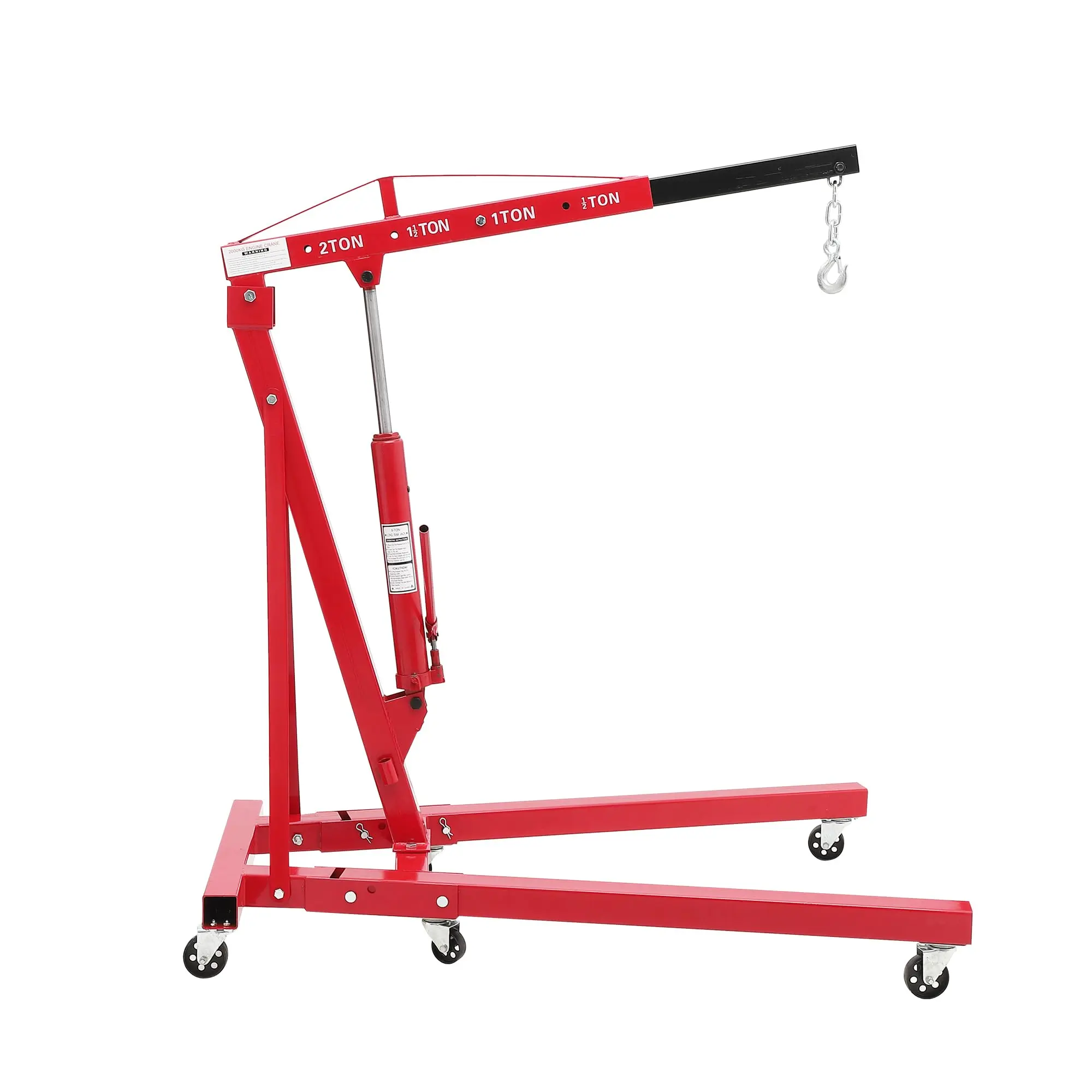 GAOMON 2-Ton Folding Crane - Heavy-Duty Steel Frame Engine Hoist, Hydraulic Lift Stand with 6 Swivel Wheels and Pump for Garage, Workshop, Warehouse (Red)