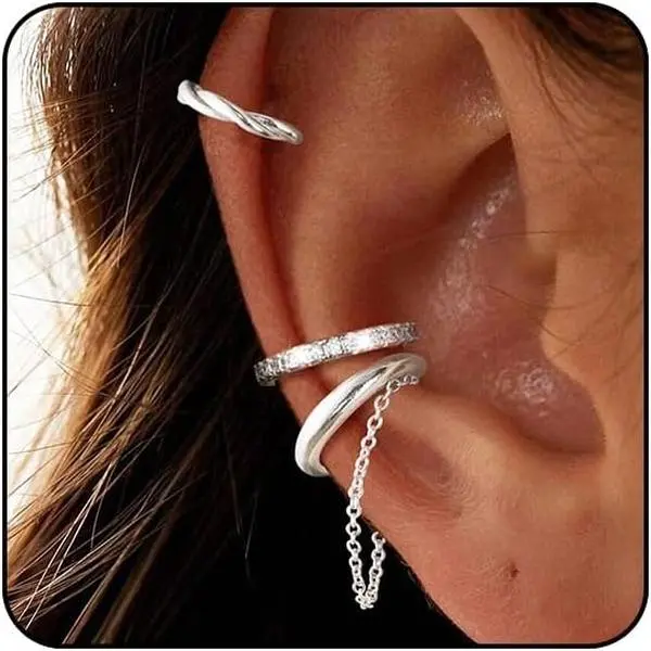 Non Piercing Sparkly Ear Cuffs for Women Hypoallergenic Fake Piercings Clip On Earrings Bling Cartilage Earring Dainty Earring