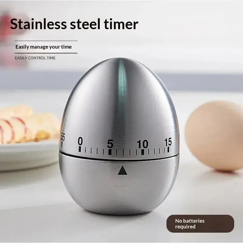 Baroque Stainless Steel Egg-Shaped Mechanical Kitchen Timer, 60-Minute Dial Basic Casual Cute Kitchen Gadget for Cooking, Baking