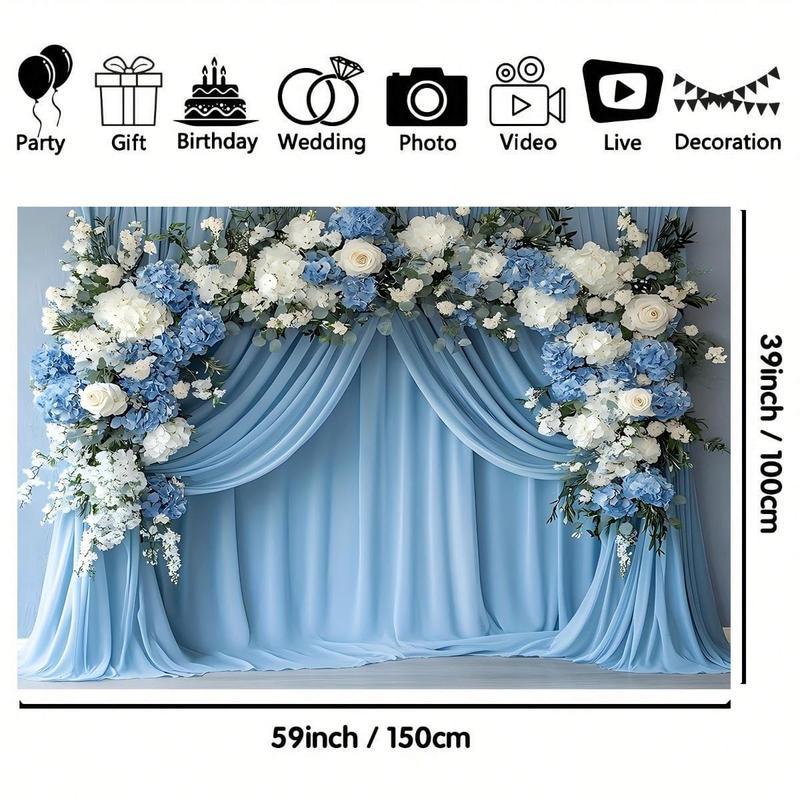 Flower Pattern Wedding Backdrop - Romantic Polyester Backdrop, Wedding Decoration, Birthday Party, Photo Props Background Cloth, Banners, Perfect for Gifts, Dorm & Party Wall Decor